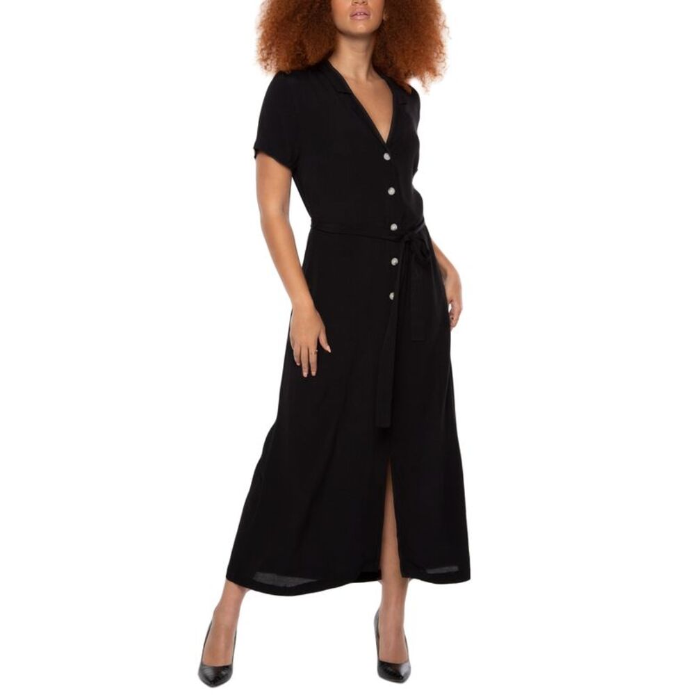 Black Tape Back Tape Button Down Maxi Dress